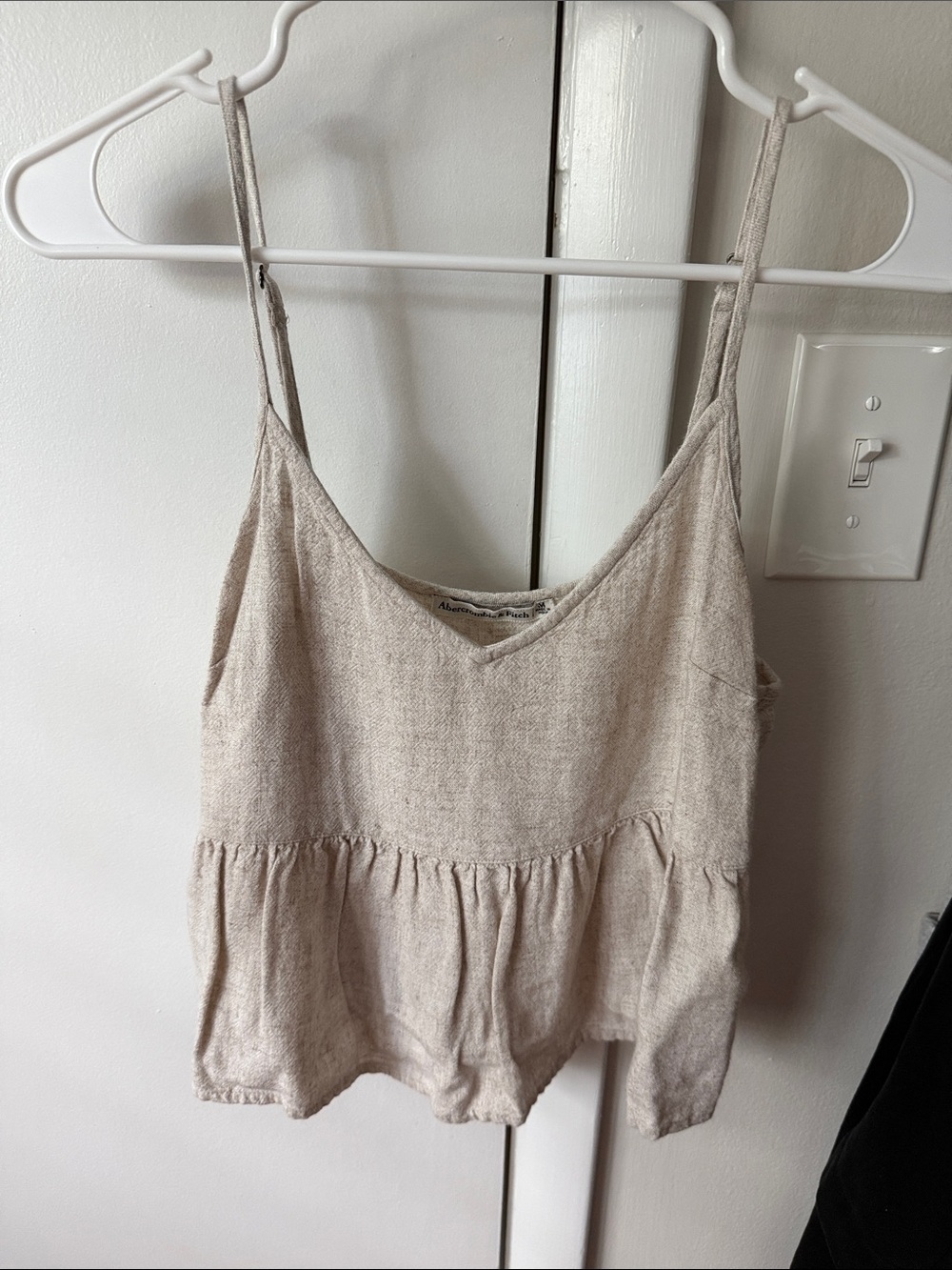 Abercrombie & Fitch Cream Linen-Blend Peplum Camisole